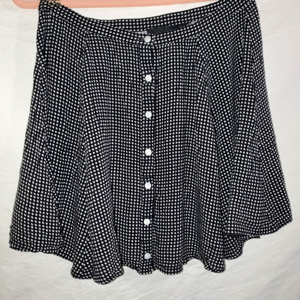 Black and white polka dot mini flare skirt